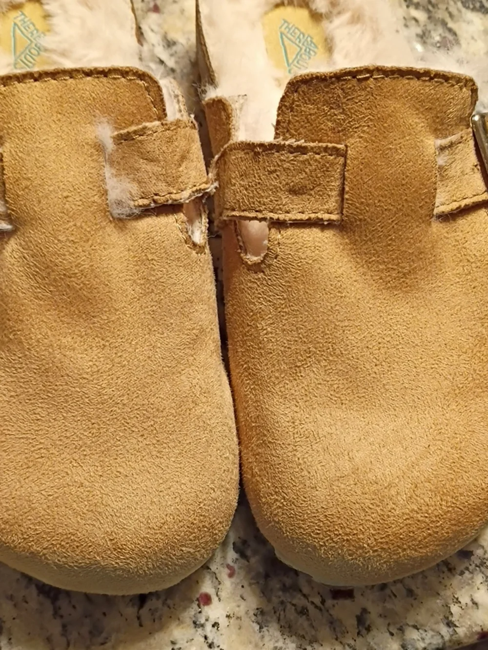 Kids Faux Suede Fur-Lined Slip-Ons with Buckle - Tan
